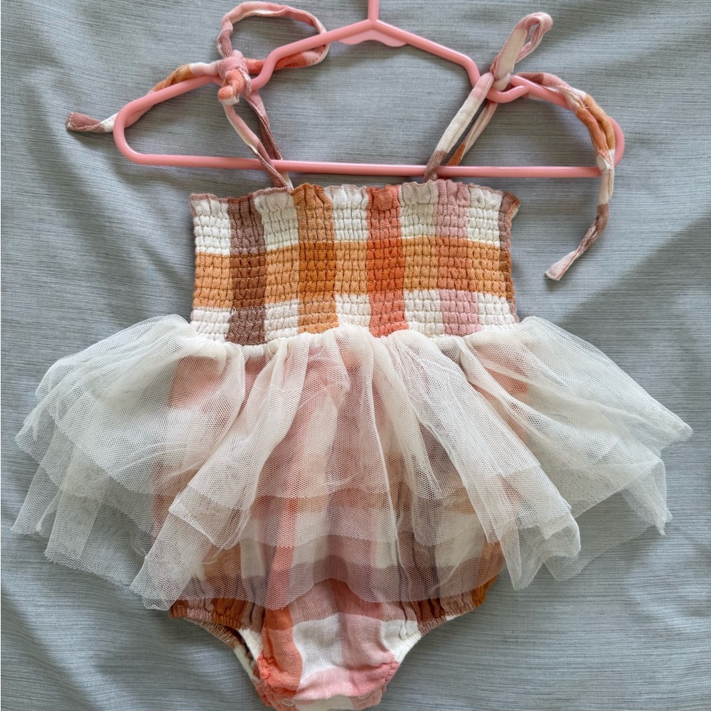 TULLABEE Plaid Tulle Baby Tutu Bubble Romper Dress